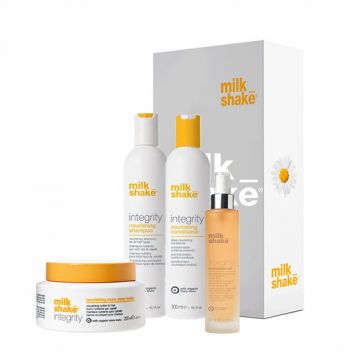 Kit pentru hidratare si reparare Milk Shake Integrity Sampon 300 ml + Balsam 300 ml + Tratament 200 ml + Ulei 50 ml (Concentratie: Sampon, Gramaj: 300 ml + 300 ml + 200 ml + 50 ml)