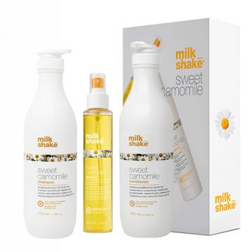Kit pentru ingrijirea parului blond Milk Shake Sweet Camomile Sampon 1000 ml + Balsam 1000 ml + Tratament 150 ml (Concentratie: Sampon, Gramaj: 1000 ml + 1000 ml + 150 ml)