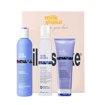 Kit pentru par blond Milk Shake Silver Shine Sampon 300 ml + Balsam 250 ml + Balsam spuma 200 ml (Concentratie: Sampon, Gramaj: 300 ml + 250 ml + 200 ml)