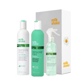 Kit tratament revigorant pentru par Milk Shake Sensorial Mint Sampon 300 ml + Balsam 300 ml + Tratament 250 ml (Concentratie: Sampon, Gramaj: 300 ml + 300 ml + 250 ml)