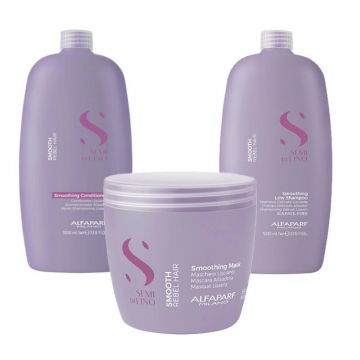 Set pentru netezire Alfaparf Milano Semi Di Lino Smoothing Sampon 1000 ml + Balsam 1000 ml + Masca 500 ml (Gramaj: 1000 ml + 1000 ml + 500 ml)