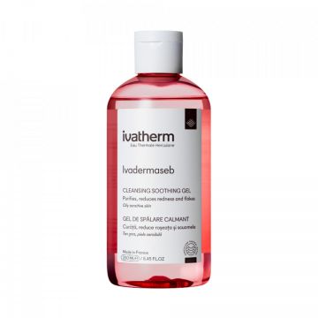 Gel de spalare calmant pentru piele sensibila cu roseata si scuame Ivadermaseb Ivatherm (Gramaj: 250 ml, Concentratie: Gel de curatare)