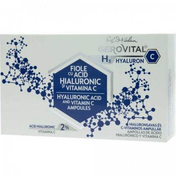 Fiole cu acid hialuronic si vitamina C Gerovital H3 Hyaluronic C (Concentratie: Tratament pentru fata, Gramaj: 20 ml)