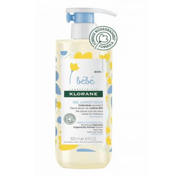 Gel spumant delicat pentru copii corp si par, Klorane Bebe (Concentratie: Gel de curatare, Gramaj: 500ml+500ml)