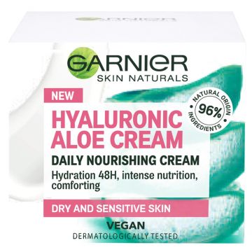 Crema hidratanta de zi cu acid hialuronic si aloe vera pentru ten uscat/sensibil, 50ml, Garnier