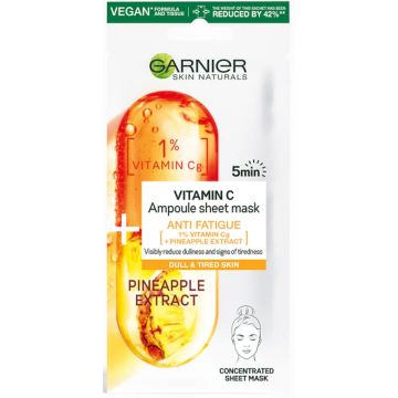 Masca servetel cu ananas si Vitamina Cg Skin Naturals Ampoule Anti-Fatigue, 15g, Garnier