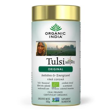 Ceai Tulsi (Busuioc Sfant) Original Antistres Natural & Energizant, cutie 100g Organic India