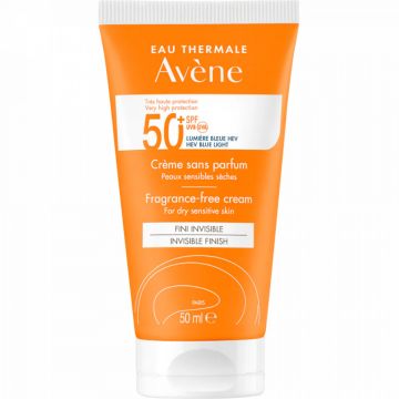 Crema de fata cu protectie solara pentru ten sensibil, fara parfum Avene SPF 50+ TRIASORB, 50 ml