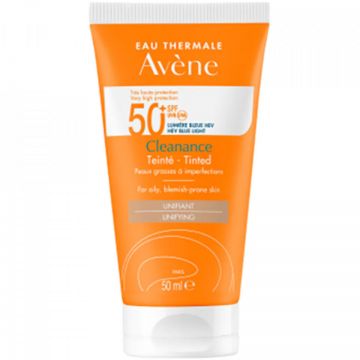 Crema de fata nuantatoare cu protectie solara pentru ten acneic Avene Cleanance SPF 50+ TRIASORB, 50 ml