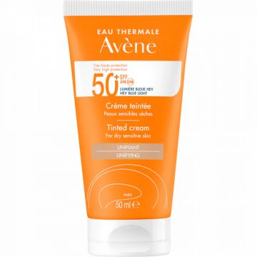 Crema de fata nuantatoare cu protectie solara pentru ten uscat si sensibil Avene SPF 50+ TRIASORB, 50 ml