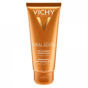 Lapte hidratant autobronzant pentru fata si corp Ideal Vichy Soleil, 100 ml