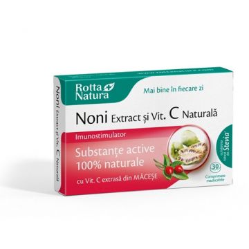 Noni extract+ Vitamina C naturala Rotta Natura 30 comprimate masticabile