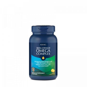 Omega Complex Acizi Grasi Omega-3-6-9, 90 capsule, aroma de lamaie, GNC