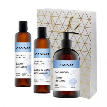 Set Sampon Hidratant cu Lapte de Capra si Mesteacan, Gel de dus Hidratant cu Lapte de capra, Sapun lichid Lapte de capra, 350ml Zanna