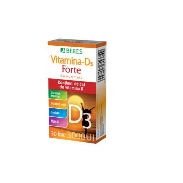 Vitamina D3 Forte 3000 UI, 30 cpr, Beres Pharmaceuticals