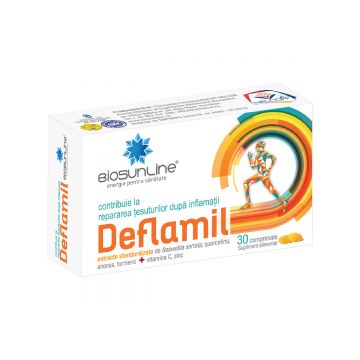 Antiinflamator cu boswellia si turmeric Deflamil, 30 comprimate, BioSunLine