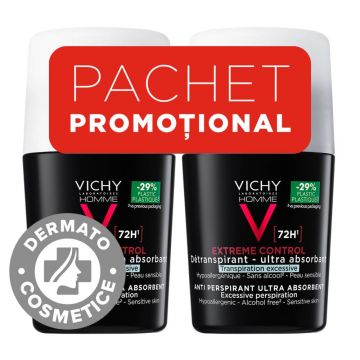 Pachet Deodorant Homme roll-on antiperspirant Control Extrem 72H, 2 x 50ml, Vichy