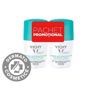 Pachet Deodorant roll-on antiperspirant cu parfum 48h 1+ 50% reducere la al doilea produs, 2x50ml, Vichy