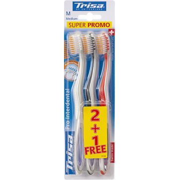 Pachet Periute de dinti Pro Interdental Promo Medium 2+1 Gratuit, 3 periute, Trisa