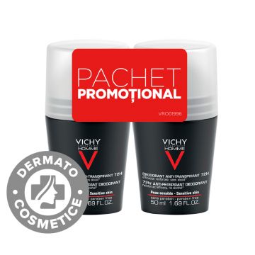 Pachet promotional Deodorant Roll-on Homme 72H 1 + 50% reducere la al doilea produs, 2x50ml, Vichy