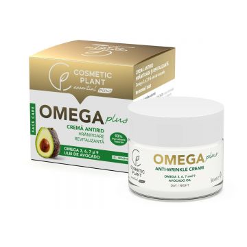 Crema antirid hranitoare revitalizanta cu omega 3 6 7 9 si ulei de avocado Omega Plus, 50ml, Cosmetic Plant