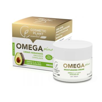 Crema hidratanta emolienta cu omega 3 6 7 9 si ulei de avocado Omega Plus, 50ml, Cosmetic Plant