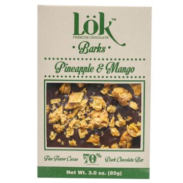 Dark Chocolate 70% cacao cu ananas si mango, 85g, LOK