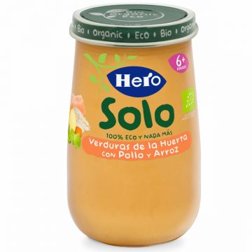 Meniu eco legume, pui si orez Solo pentru +6 luni, 190g, Hero Baby