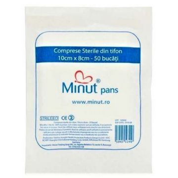 Minut comprese sterile taiate 10cm/8cm/50 straturi - 25 bucati