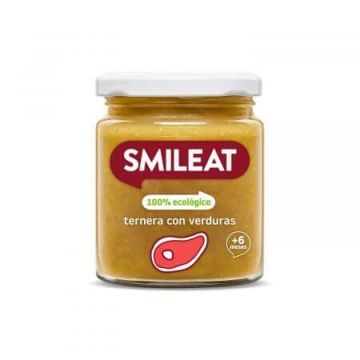 Piure Bio de legume cu vitel si ulei masline, +6 luni, 230 g, Smileat