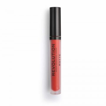 Ruj lichid Makeup Revolution, Matte, Vegan, 3 ml (Nuanta Ruj: 134 Ruby)