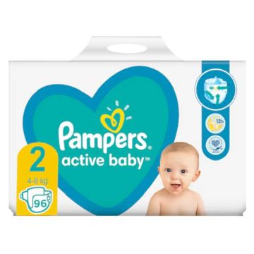 Scutece Active Baby, 4-8kg, Marimea 2, 96 bucati, Pampers