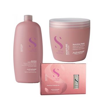 Set Alfaparf Semi Di Lino Moisture Nutritive cu 1000 ml Sampon + 500 ml Masca + 6 fiole x 13 ml Ulei (Concentratie: Set)