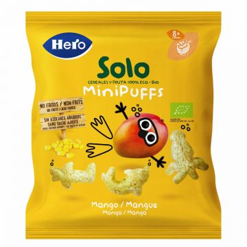 Snack eco din cereale cu mango Solo Minipuffs pentru +8 luni, 18g, Hero Baby