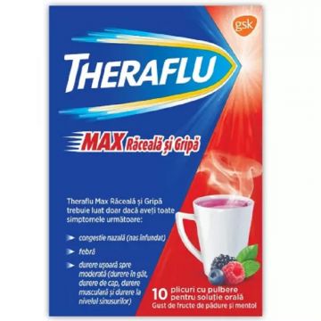 Theraflu Max Raceala si Gripa Pulbere pentru Solutie Orala 10 plicuri