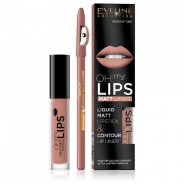 Kit de buze Oh! My Lips Matt Eveline Cosmetics (Concentratie: Set, Nuanta Ruj: 07 Baby Nude)