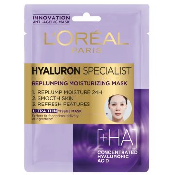Masca servetel hidratanta pentru volumul tenului Hyaluron Specialist, 32g, L'Oreal Paris