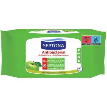 Servetele antibacteriene cu mar verde, 60 bucati, Septona