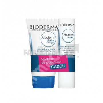 Bioderma Pachet Atoderm Crema pentru maini si unghii 50 ml + Stick buze 4 g