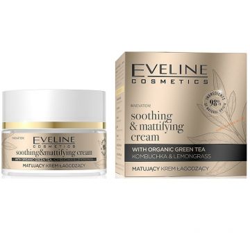 Crema de fata matifianta si calmanta Eveline Organic Gold Soothing & Mattifying Cream, 50 ml