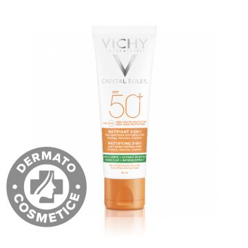 Crema matifianta 3in1 cu protectie solara SPF 50+ pentru fata cu efect anti-stralucire pentru ten gras-mixt Capital Soleil, 50ml, Vichy