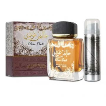 Lattafa Perfumes Pure Oudi Apa de Parfum 100ml + Deodorant Spay 50ml (Continut set: 100 ml Apa de Parfum +50 ml Deodorant)