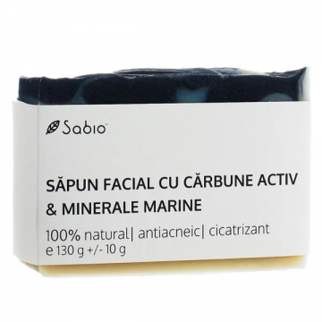 Sapun facial cu carbune activ si minerale marine, 130g, Sabio