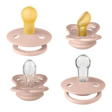Set 2 suzete latex + 2 suzete silicon Try-it Collection, 0 luni+, Blush, 4 bucati, Bibs