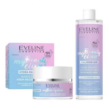 Set cadou Crema de fata, Eveline Cosmetics My Beauty Elixir Hydra Raspberry, 50 ml + Apa micelara My Beauty Elixir acid hyaluronic Eveline Cosmetics, 400ml