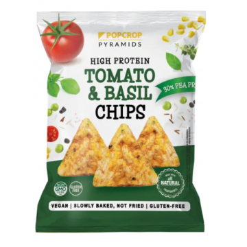 Chips-uri cu proteina de mazare si aroma de rosii si busuioc, 60g, Popcrop