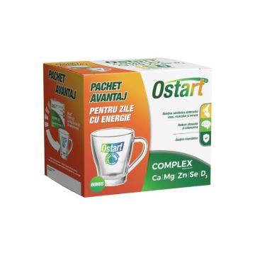 Pachet Ostart Complex Ca+Mg+Zn+Se+D3, comprimate + cana, Fiterman Pharma