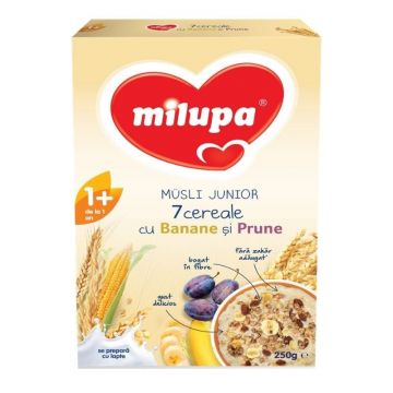 Milupa Junior 7 Cereale cu Banane si Prune, de la 1 an, 250g