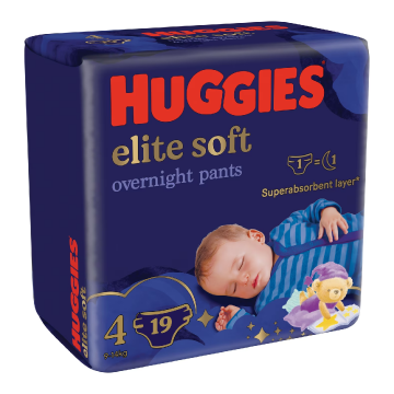 Scutece chilotel de noapte Elite Soft Pants Overnight Nr.4, 9-14kg, 19 bucati, Huggies
