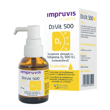 Vitamins D3Vit 500 cu picurator, 20 ml, Impruvis